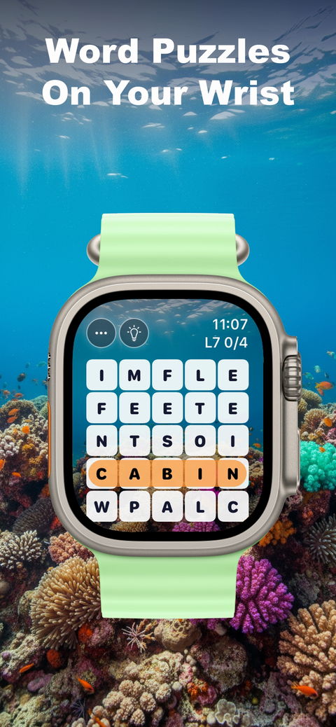WordAmazing on Apple Watch — word puzzles on your wrist, gameplay over an underwater reef